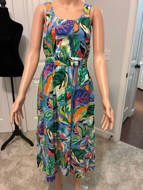 NIC+ZOE Multicolor Tropical Leaf Print Midi Dress - Blue Multi